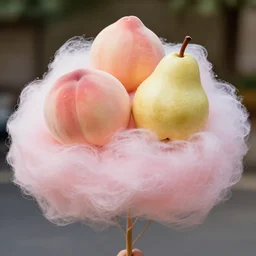photorealistic peach and pear cotton candy