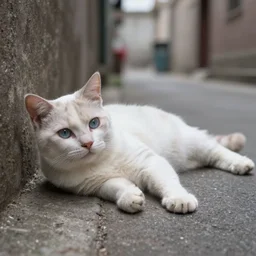Fiendish Phantom Cat lying down in an alleyway. High quality.