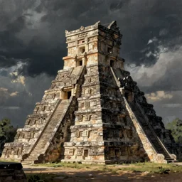 a futuristic maya temple, drawing by moebius