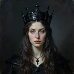 The portrait of Lady in black wax crown by Ksenia Buridanova, dark fantasy, witcher, very detailed oil painting, masterpiece, 8k