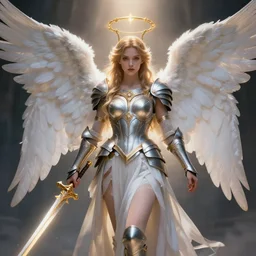photo of an angelic warrior with holy weapons