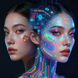a beauty woman with detailed faces, in holograms of alien artifacts in her face, highly saturated colors, electrical case display, total recall tech,, ultrarealistic, dramatic lighting, electrical details, high details, 4 k, 8 k, best, accurate, trending on artstation, artstation, photorealism, ultrarealistic, digital painting, style of peter mohrbacher, caravaggio, boris vallejo