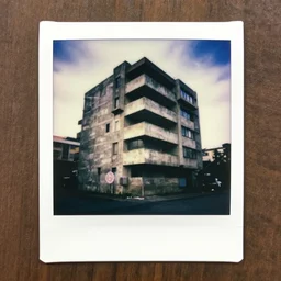 polaroid shot of a strange brutalist house