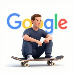photo of mark zuckerberg working at google, skateboard, cool shoes