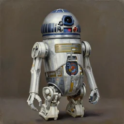 still of a raven droid in a new hope. realism oil on canvas by ralph mcquarrie