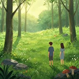 backlight!!!!! rainy grass field wildflowers trees rock floor mushrooms game background median photoshop filter cutout vector behance hd by jesper ejsing, by rhads, makoto shinkai and lois van baarle, ilya kuvshinov, rossdraws, illustration, art by ilya kuvshinov and gustav klimt