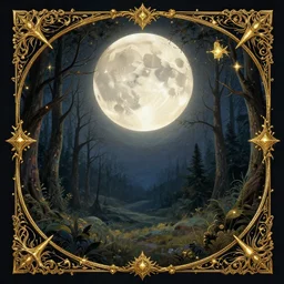 fantasy book cover, full moon, fantasy forest landscape, golden elements, fantasy magic, dark light night, intricate, elegant, sharp focus, illustration, highly detailed, digital painting, concept art, matte, art by WLOP and Artgerm, Unsplash, masterpiece