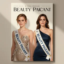poster artwork by Michael Whelan and Tomer Hanuka, Karol Bak Emma Watson and Kiernan Shipka in beauty pageant, clean, flat