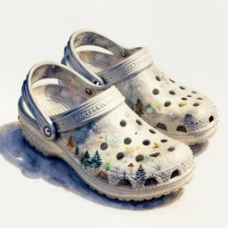 watercolor crocs shoe art on white background