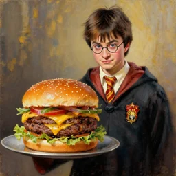 Oil Painting Of Harry Potter And The Amazing Burger, 4K