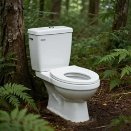 a 4 k photorealistic photo of a toilet in a forest.