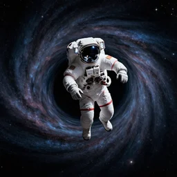 photograph of an astronaut floating near a black hole space vortex, interstellar space suit, science fiction space suit, cinematic, hypermaximalist, detailed, 4k, breathtaking stars, surrealism, concept art, digital art, sharp focus, reflections, RTX, octane render, acid pixie, Trending on DeviantArt