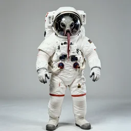 extremely detailed studio portrait of space astronaut, alien tentacle protruding from eyes and mouth, slimy tentacle breaking through helmet visor, shattered visor, full body, soft light, plain studio background, disturbing, shocking realization, award winning photo by richard avedon