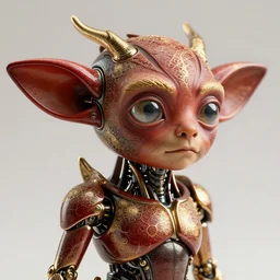 complex 3 d render of a beautiful porcelain cyberpunk robot dobby face. red gold and black, fractal veins. dragon cyborg, 1 5 0 mm, beautiful natural soft light, rim light, gold fractal details, fine lace, mandelbot fractal, anatomical, glass, facial muscles, elegant, ultra detailed, metallic armor, octane render, depth of field