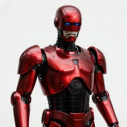 robocop, in the style of beksinski, red, black, metallic, shiny, reflective, vibrant, chiaroscuro, high detail, perfect artwork, clean lines