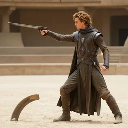 bald Austin Butler as Feyd-Rautha Harkonnen in Dune, fighting in an arena