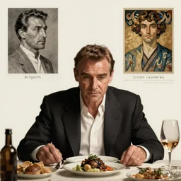 sean connery eating dinner, character sheet, character design, contrast, deep focus, turnaround, highly detailed, dramatic lighting, digital painting, artstation, concept art, matte, sharp focus, illustration, elegant, art by artgerm and greg f and alphonse mucha.