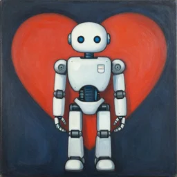 a robot in love, 8 k, detailed and sharpened, centered, matte painting in the style of alexander jansson, mark ryan and kandinsky, zoomed out, from far away