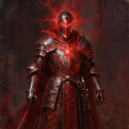 a very elegant fantasy oil painting of a fantasy knight and a magical wizard robe made of dragon hide combination, holy, red glowing magic, medieval armor, custom armor design, pointy, the red glows coming through the knight helmet, paint smears, digital art, character design, d & d character, heavy shading, master of fantasy art