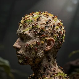 an ant farm in someones head. photograph.