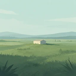 A serene landscape with a singular building in the style of digital art
