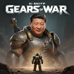 Xi Jinping in Gears of War, cover art, ultra wide lens shot , tiny, small,  short, cute and adorable, pretty, beautiful, DnD character art portrait, matte fantasy painting, DeviantArt Artstation, by Jason Felix by Steve Argyle by Tyler Jacobson by Peter Mohrbacher, cinematic lighting