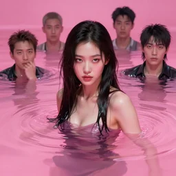 lee jin - eun emerging from pink water in cyberpunk theme by frank frazetta, andrew ferez, jesper ejsing,, rule of thirds, seductive look, beautiful