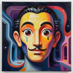 an extremely high quality hd surrealism painting of a 3d galactic neon complimentary-colored cartoon surrealism melting optically illusiony high-contrast zaha hadid futuristic hallway face by kandsky and salvia dali the second, salvador dali's much much much much more talented painter cousin, clear shapes, 8k, realistic shading, ultra realistic, super realistic