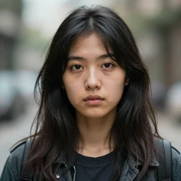 photographic portrait of a poor techwear woman, closeup, sigma 85mm f/1.4, 4k, depth of field, high resolution, 4k, 8k, hd, full color