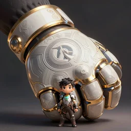 a tiny warrior kid with a massive gauntlet, smooth, intricate, elegant, digital painting, artstation, concept art, sharp focus, illustration, art by philippe druillet and blizzard studios, overwatch character,