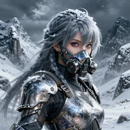 portrait of female ninja gaiden momiji, metalic frost cyber ninja respirator, stormy snowy fiji mountain, incredibly beautiful, armored, highly detailed, digital painting, final fantasy, sharp focus, behance contest winner, hyperdetailed illustrations by tian zi, james jean, ayanamikodon and irakli nadar, global illumination, radiant light, detailed and intricate environment