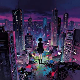 maximalist splatter paint an abandoned cyberpunk city, landscape, gapmoe yandere grimdark, trending on pixiv fanbox, painted by makoto shinkai takashi takeuchi studio ghibli, akihiko yoshida