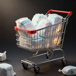 diapers, shopping car, dim volumetric lighting, 8 k octane beautifully detailed render, post - processing, extremely hyper - detailed, intricate, epic composition, cinematic lighting, masterpiece, trending on artstation, detailed detailed detailed, masterpiece, stunning art, wonderful masterpiece, beautiful cinematic light