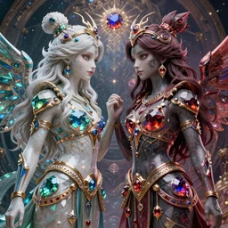 epic large image of two beautiful gemini twins good and evil, 1 : 1 models, fantasy character art, ultra realistic, wide angle, intricate details, the fifth element artifacts, highly detailed by peter mohrbacher, hajime sorayama, wayne barlowe, boris vallejo, aaron horkey, gaston bussiere, craig mullins,