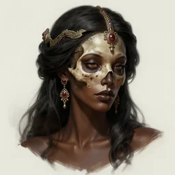 stunning ebony goddess of skull portrait, skull, fantasy, intricate, elegant, highly detailed, digital painting, artstation, concept art, smooth, sharp focus, illustration, art by afshar petros and krenz cushart and artem demura and tony sandoval