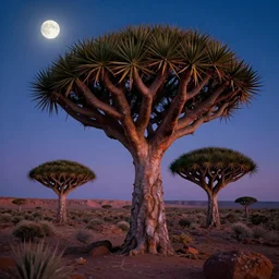 moonlit socotra island with dragon trees, sharp focus, wide shot, trending on ArtStation, masterpiece, by Greg Rutkowski, by Ross Tran, by Fenghua Zhong, octane, soft render, ultrarealistic, colorful, cinematic, horizon forbidden west
