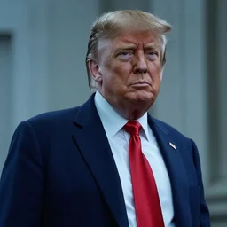 still of donald trump as homelander from the boys, 8 k, 8 5 mm, f. 1 4, amazing details, beautiful composition, cold hue's