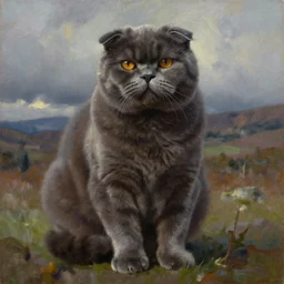fat dark scottish fold, expressive oil painting, by leonid afremov