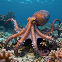 giant octopus among the coral, digital art