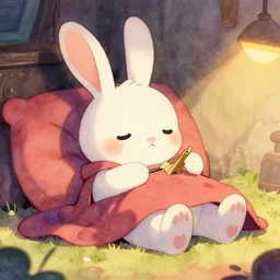 drowzee making a new dream for a rabbit, watercolor, movie, concept art, warm lighting, vivid colours, cute