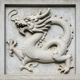 “fire breathing dragon, high relief sculpture stone”