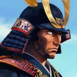a powerful japanese samurai wearing a assassin's hood, detailed face, highly detailed, face symmetry, character concept portrait by moebius and laurie greasley, colorful, profile picture, 8 k, cinematic color grading