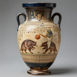 A photo of an Athenian vase with a painting of pangolins playing basketball in the style of Egyptian hieroglyphics.