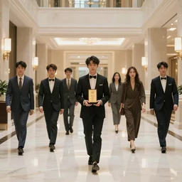 award - winning photo of a group of people walking around a luxurious indoor mall art museum, courtyards, plants, vaulted ceilings, bridges, multi - level, specular highlights, raytracing