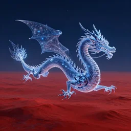 a lighting stars intricate dragon, flying over a red sea, advanced digital painting, surrealism