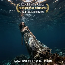 long female dress abandoned on the bottom of the sea, art by sarah moon