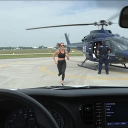 dash cam screenshot of gal gadot running from the cops motion blur helicopter view