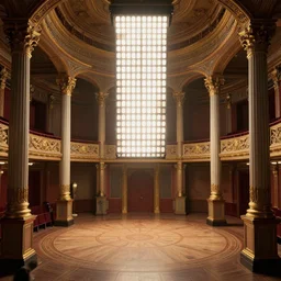 victorian theater, pillars of film, lightboards, polygobal floor, by peter mohrbacher dan mumford craig mullins nekro, cgsociety, pixiv, volumetric light, 3 d render