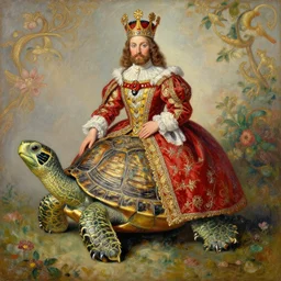 the royal king's turtle by greg hildebrant lisa frank fancy rococo baroque regal oil painting high quality award winning clothed in fancy garb