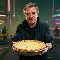 carl sagan offering a whole apple pie. cyberpunk 2 0 7 7 style cp 2 0 7 7. 3 8 4 0 x 2 1 6 0